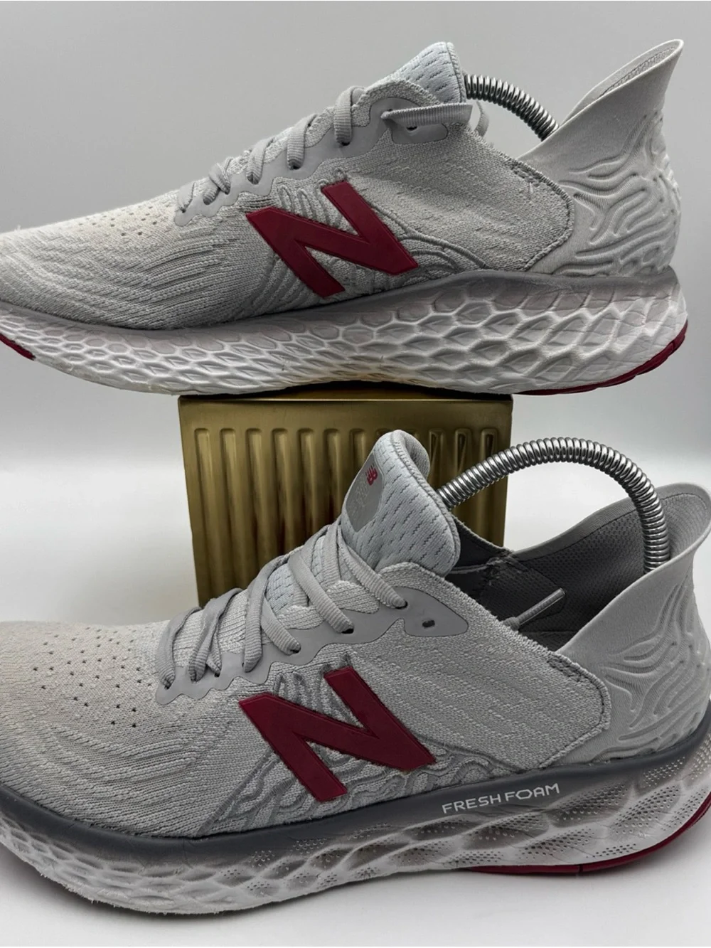 New Balance Men’s Fresh Foam Running Shoes - Light Gray with Red Accents